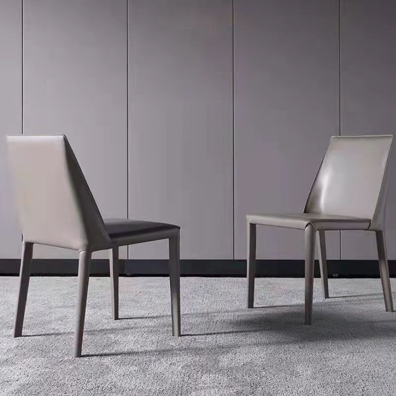Minimalist Style Armless Solid Back Dining Side Chairs Leather Dining Chairs
