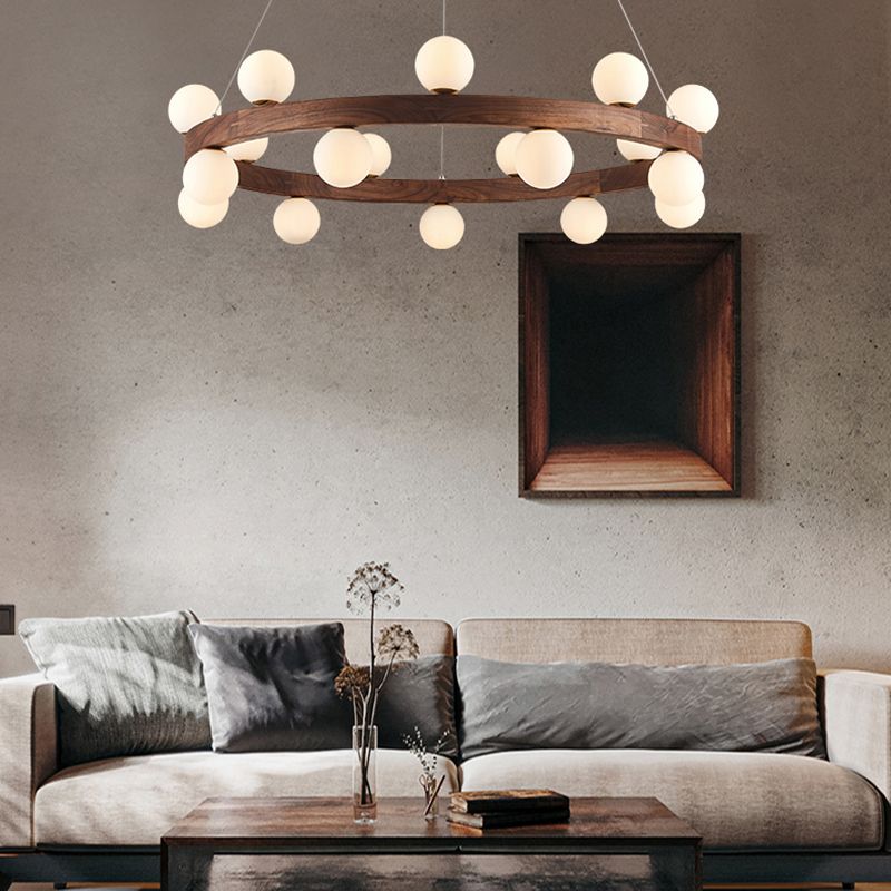 Brown Chandelier Light Fixtures Modern Multi-Head Hanging Lamps with White Glass Shade