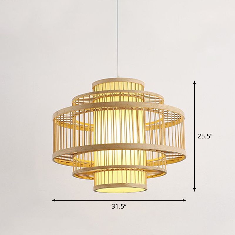Lumo a sospensione a sospensione a 3 Shade Lampada a soffitto a singolo ristorante di bambù moderno in legno