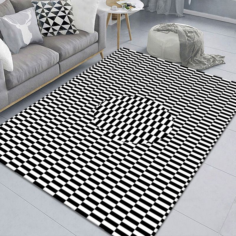 Black and White Geometric Pattern Rug Area Carpet Non-Slip Backing Rug for Living Room