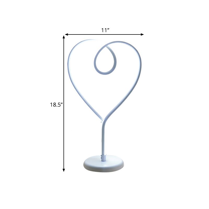 Loving Heart Night Lighting Simple Metal White/Gold LED Desk Lamp with Round Pedestal in Warm/White Light for Bedroom