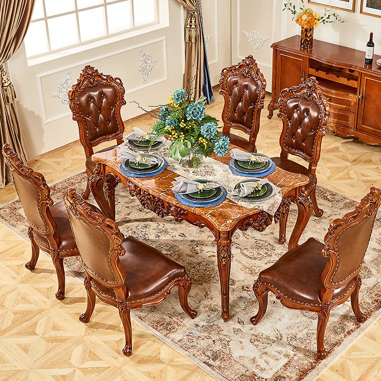 Mesa de comedor de estilo victoriano de rectángulo Tono marrón con mármol
