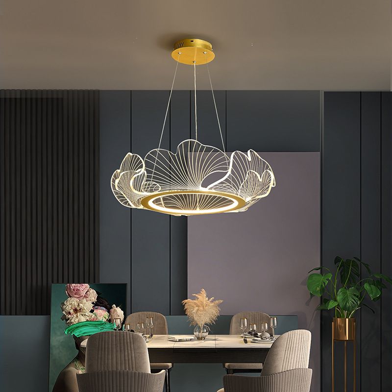 Acrylic Leaf LED Chandelier Light Simplicity Gold Finish Pendant Light for Dining Room