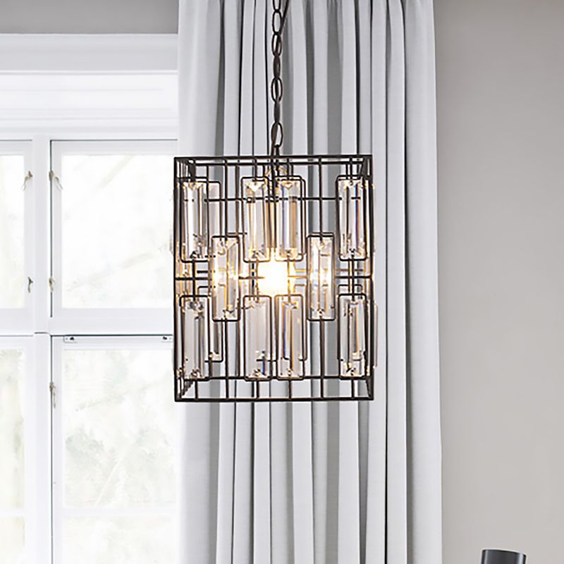 Black Cubic Cage Light Industrial Metal 1 Light Suspension Light con acento de cristal para restaurante