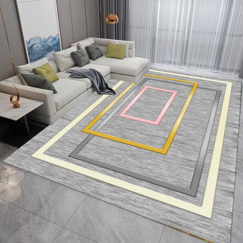 Light Gray Graphic Rug Polyester Modern Rug Stain Resistant Rug for Living Room