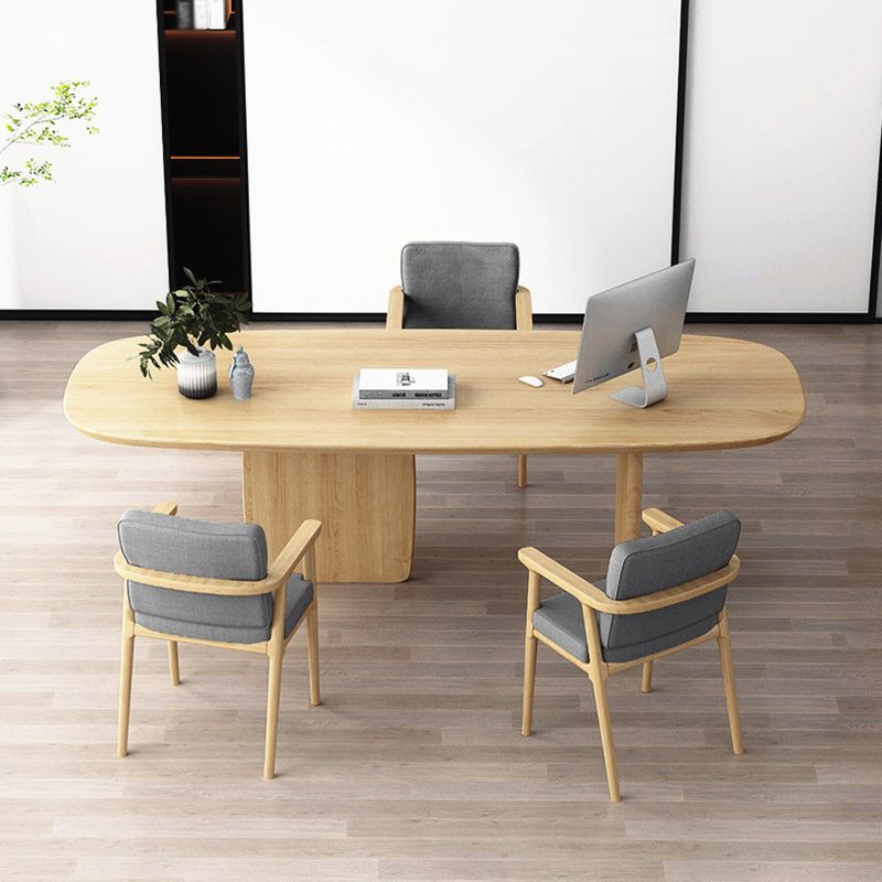 Ovaal dennen vaste houten tafel eenvoud eetkamer collectie met dubbele voetstuk