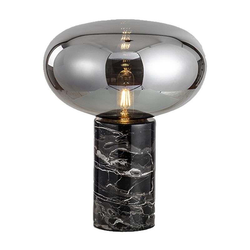 Oval Task Light Moderne Rauchgrau/Bernsteinglas 1 Kopfschreibtischlampe mit schwarzer Zylinder Marmorbasis, 9 "/12,5" breit