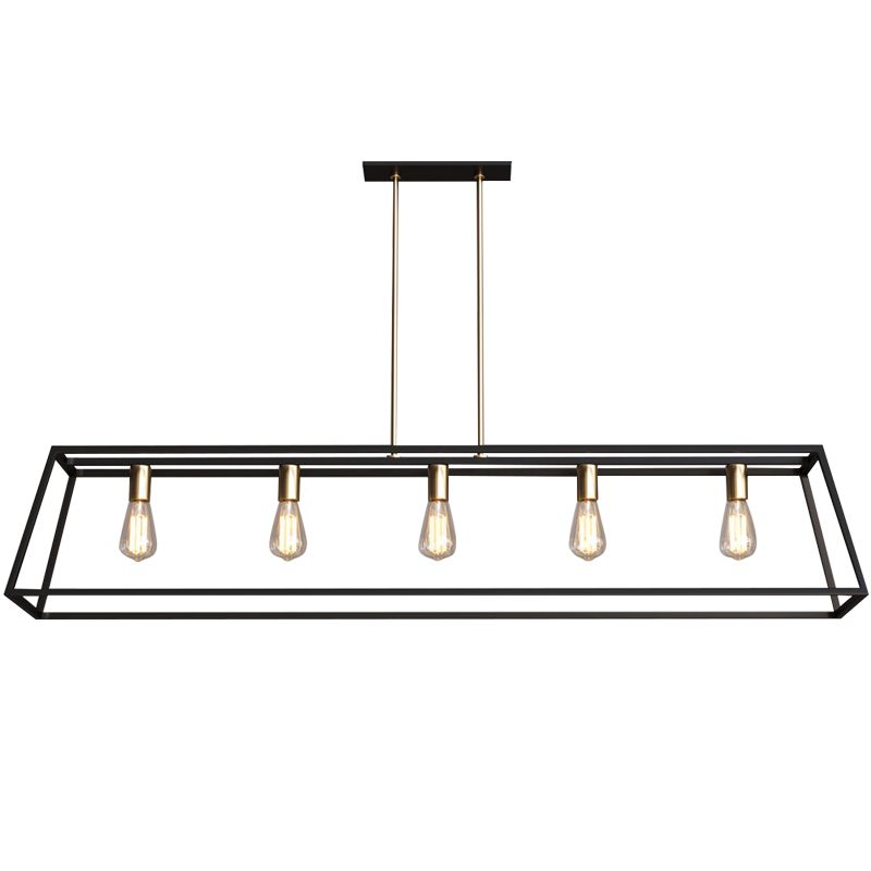 5 Bulbs Metal Island Light Fixture Industrial Black Trapezoid Dining Room Ceiling Suspension Lamp