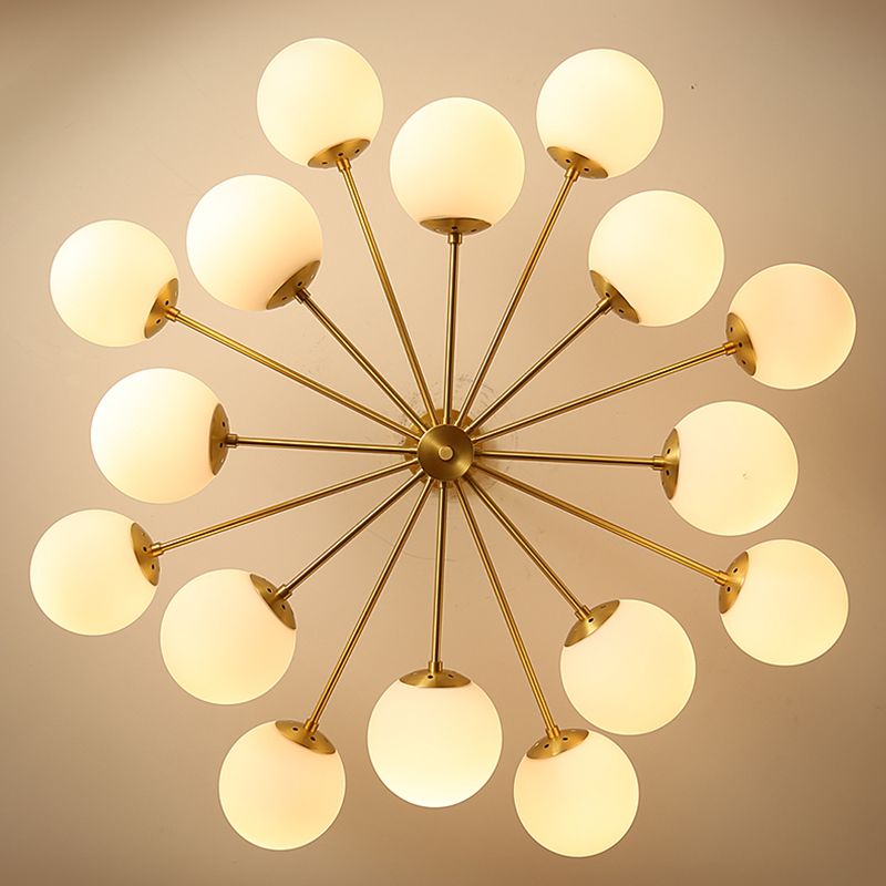 Gold Nordic Style Full Brass Lighting Fixture White Glass Ball Shade Molecular Large Chandelier