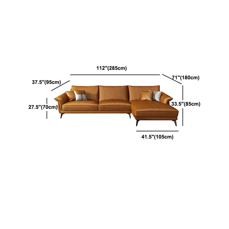 Scandinavian Orange Stain-Resistant Genuine Leather Sofa & Chaise