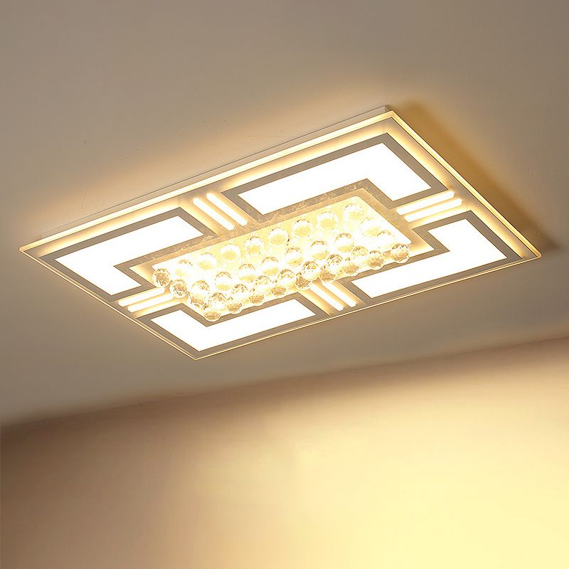 20.5"/35.5" Wide Crystal Square/Rectangle Flush Lamp Simple LED Ceiling Mounted Fixture in Warm/White Light
