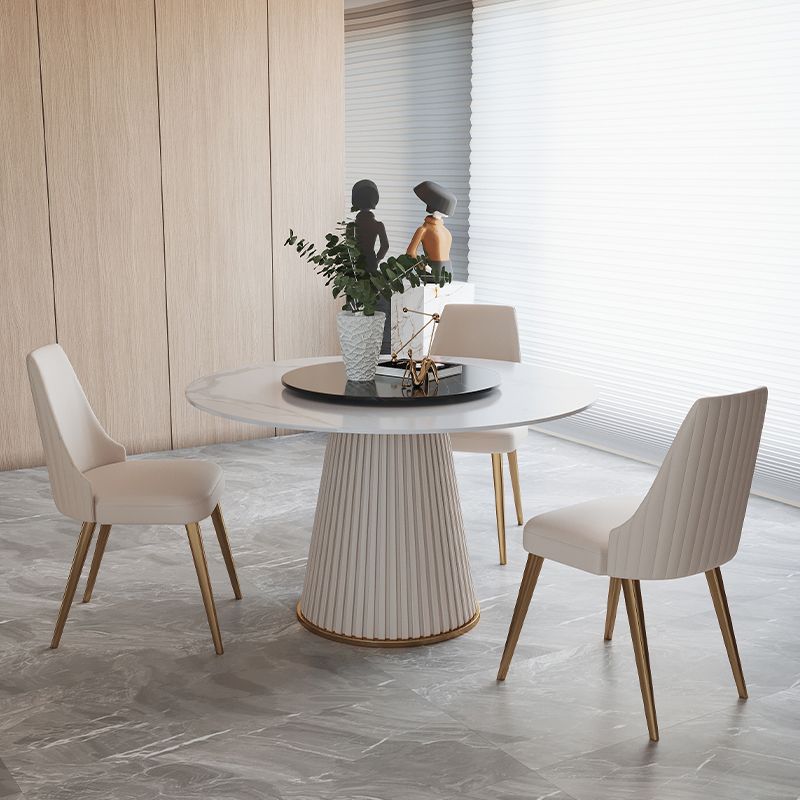 Glam 1/4/7 Pieces Round Dinette Set White Sintered Stone Dining Table Set with Turntable