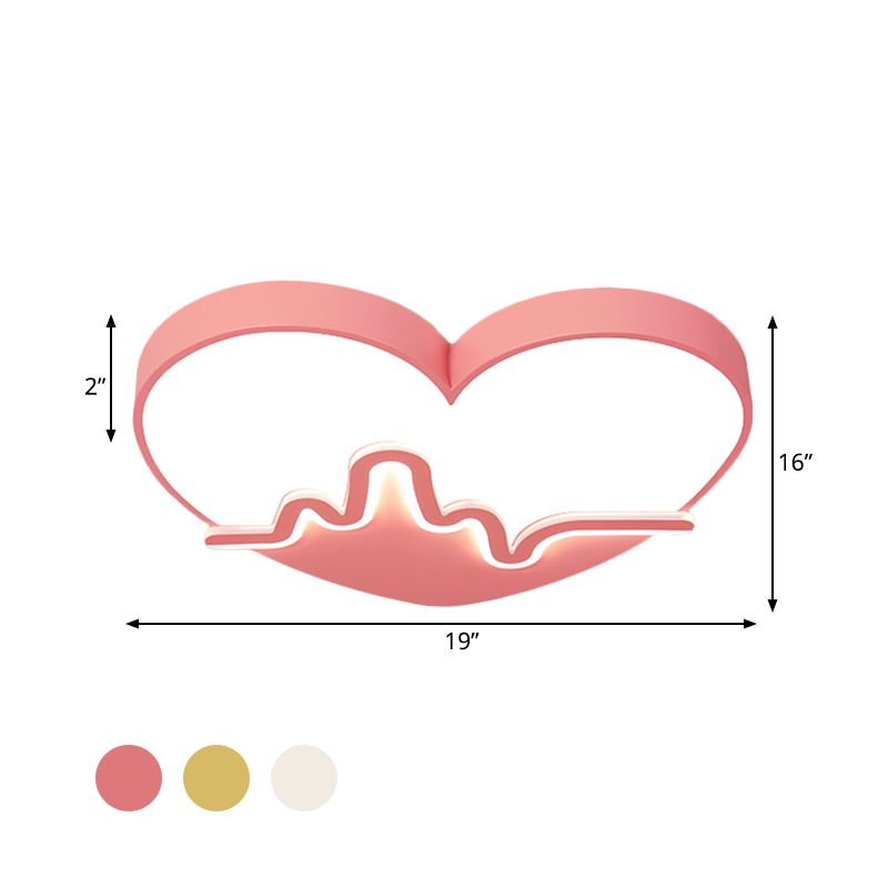 Macaron Heart Beating Acrylic Flushmount LED Surface Ceiling Lamp in White/Pink/Gold for Child Bedroom