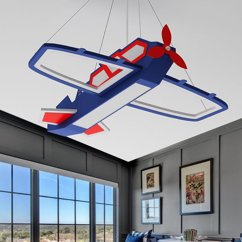 Acrylic Airplane Pendant Light Fixture Modernism LED Ceiling Chandelier in Blue, Warm/White Light