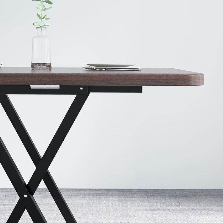 Modern Folding Dining Table Square Wood Top with Metal Legs for Home