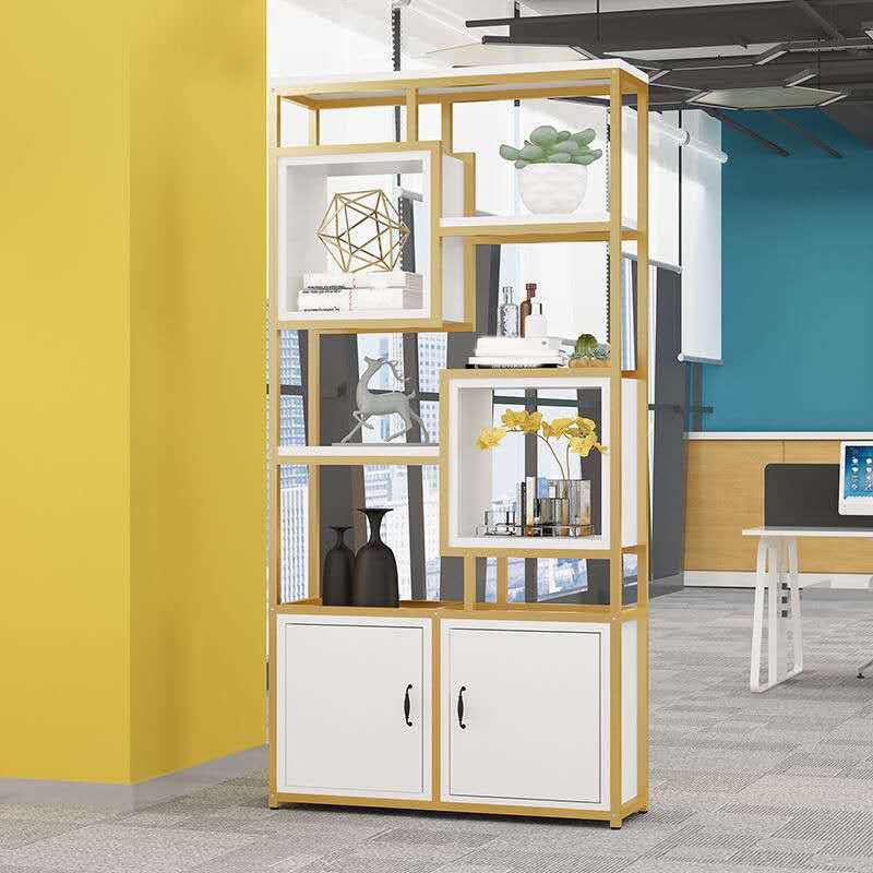 Metal and Wooden Book Shelf Etagere Open Study Room Shelf Bookcase with Doors