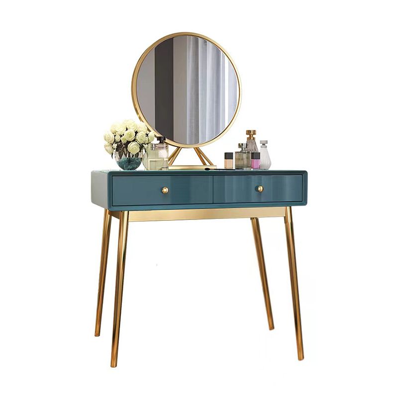 29.5" Height Wood Blue/ White Makeup Vanity with Drawers and Mirror