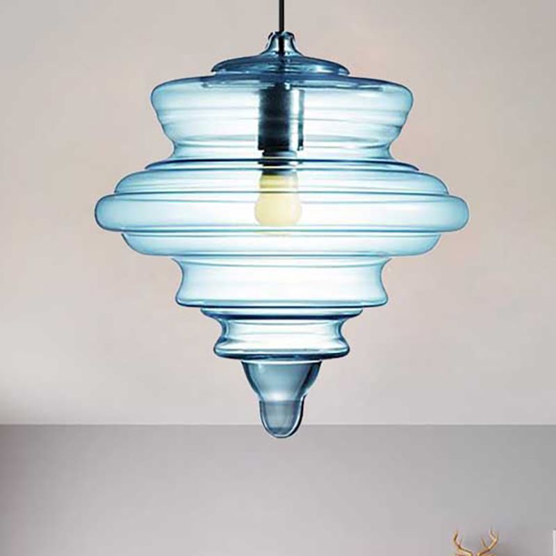 Spool contemporaneo/a sospensione Luce a sospensione Clear/Blu Fuffle Glass 1 Luce Luce a soffitto appeso
