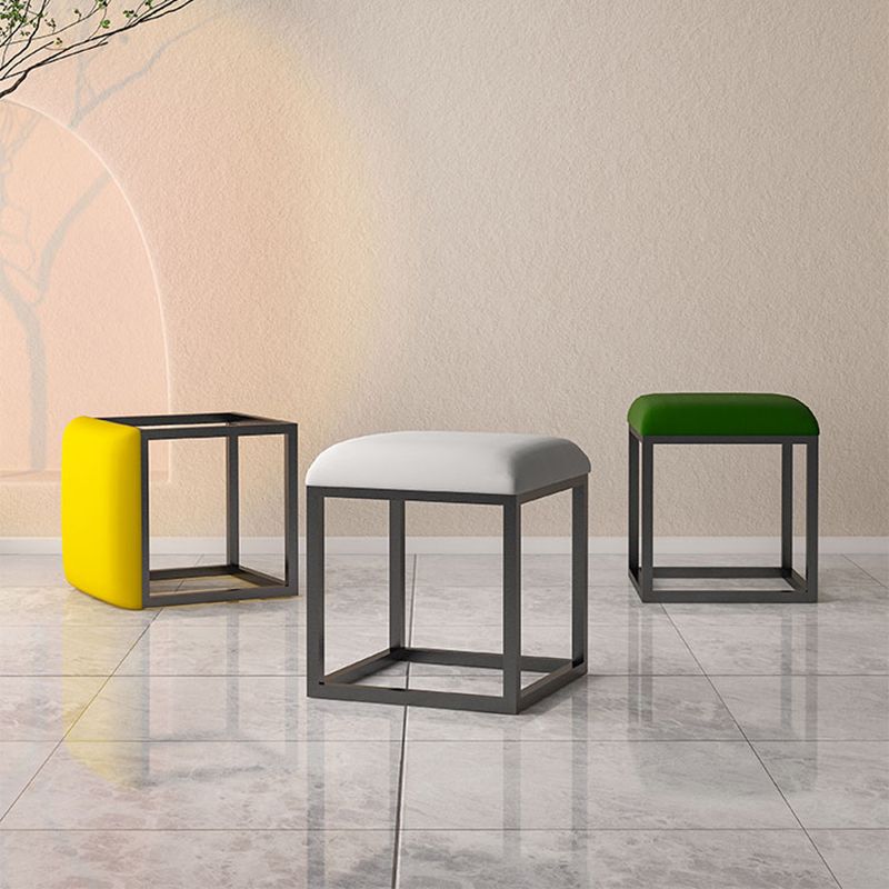 Contemporary Pouf Ottoman Fabric Solid Color Metal Frame Square Ottoman