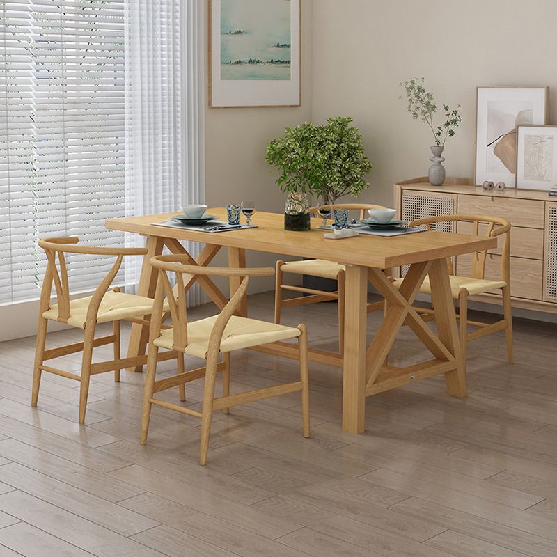 Modern Solid Wood Table and Bench Set 1/2/3/4/5 Pieces Rectangular Dining Set