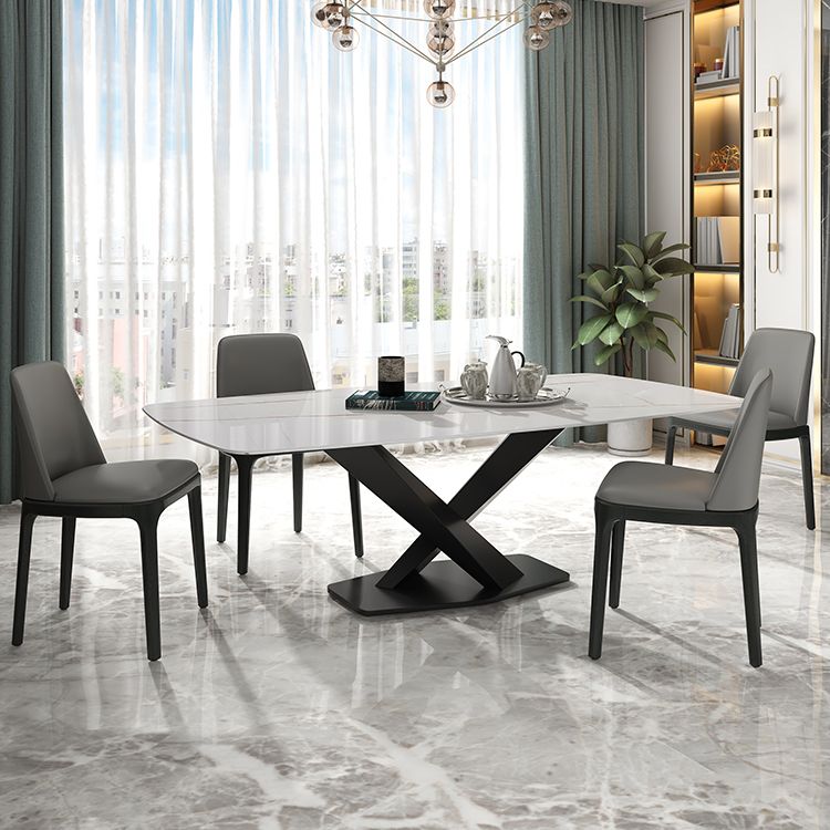 Rectangle Sintered Stone Top Dining Table Luxury Table with Pedestal Base