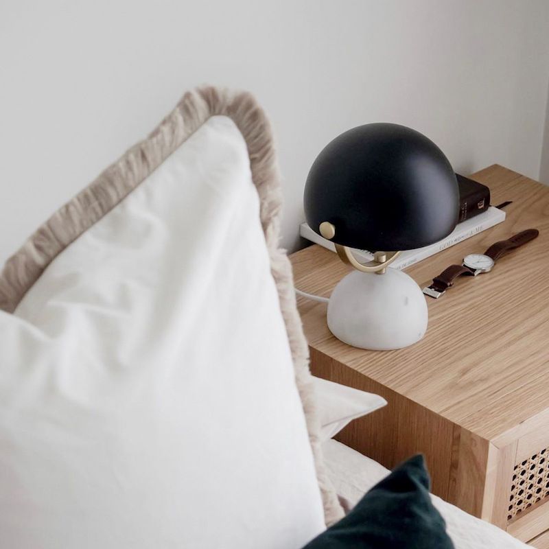 Hemispherical Bedside Table Lighting Metal 1 Bulb Postmodern Nightstand Light in Black