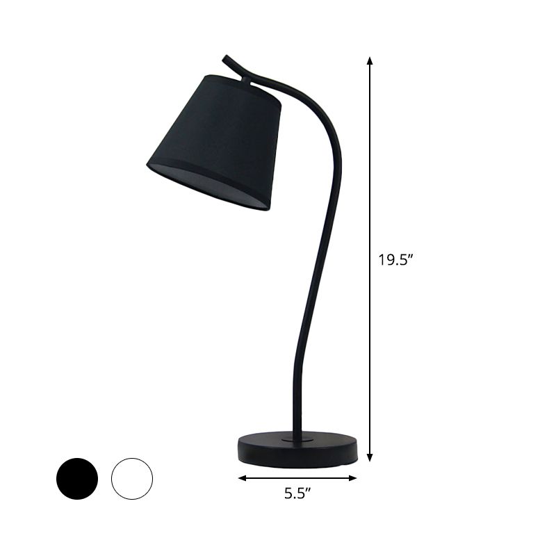 Contemporary 1 Bulb Study Lamp White/Black Tapered Reading Book Light with Fabric Shade