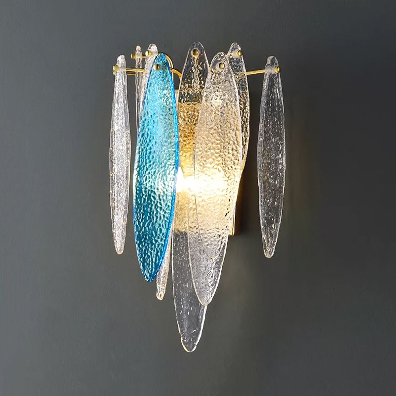 Gelaagde ovale vlokwandverlichting ideeën retro stijlvolle blauw/helder louche glazen 2-licht salon sconce lamp