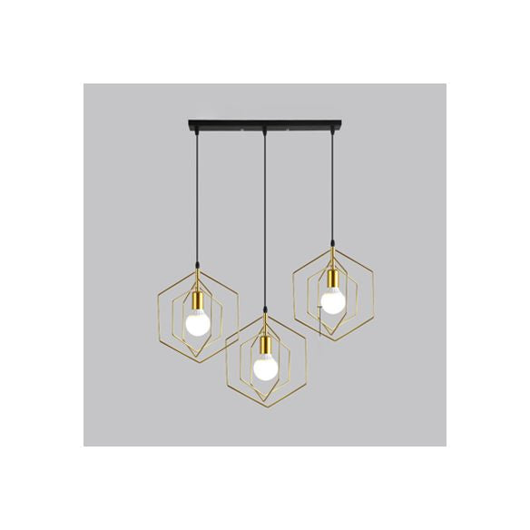 Sospensione in metallo esagonale Light Light Loft Retro 3 Luci Sala da pranzo Pendant Light in oro