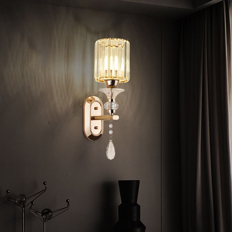 Modern Artistic LED Wall Lamp Copper Geometric Wall Sconce with Crystal Shade