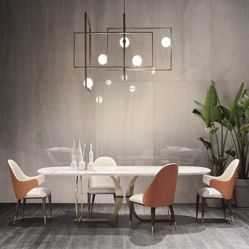 Rectangle Double Pedestal Furniture Luxury Style Stone Dining Room Collection