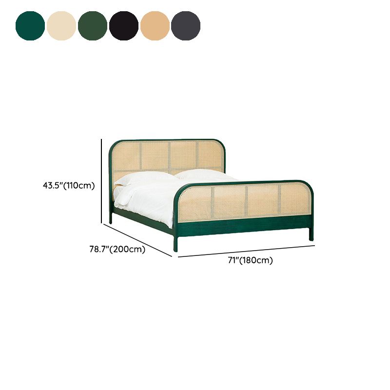 Natural Solid Wood Standard Bed Tropical Panel Bed with Headboard and Footboard