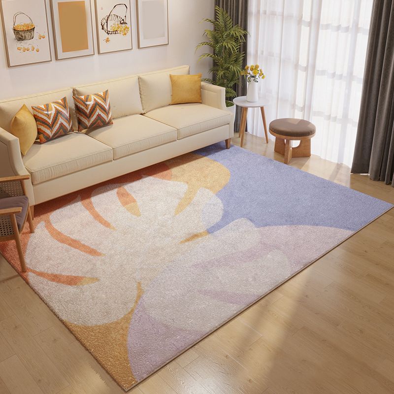 Casual Orange Rug Polyester Plants Rug Washable Rug for Living Room