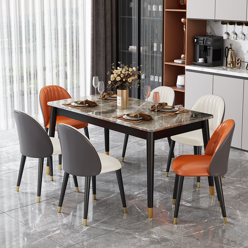 Stone Top Dining Table Rectangle Contemporary Table with 4 Black Legs