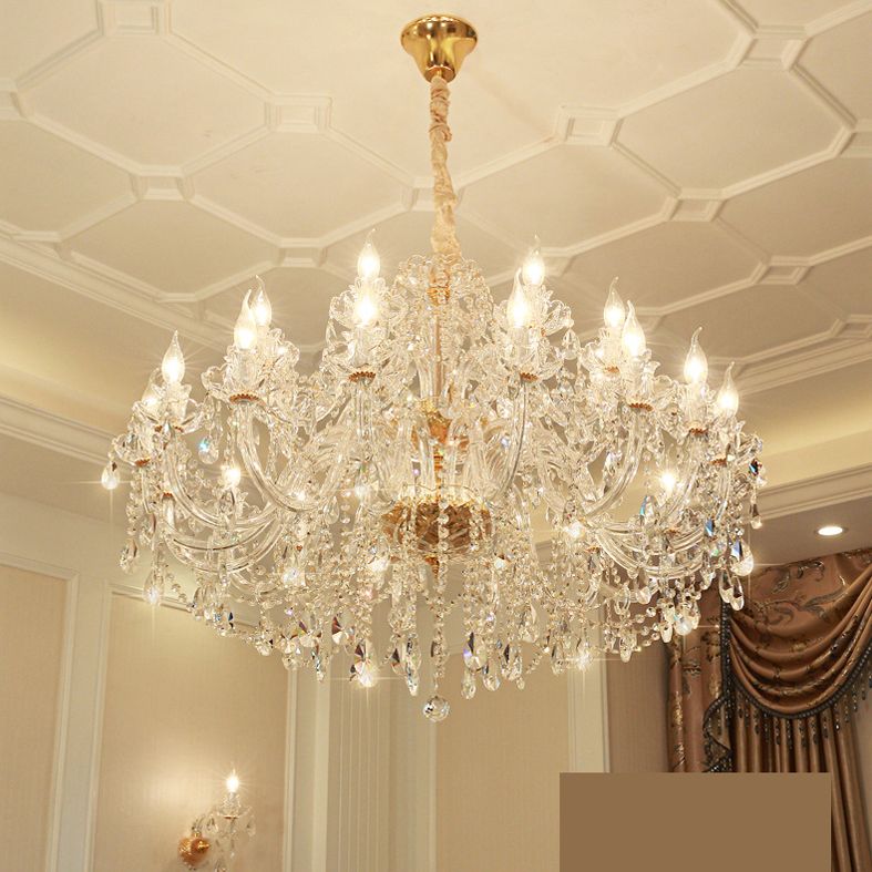 Beveled K9 Crystal Clear Hanging Ceiling Lights Classic Candelabra Ceiling Lamp for Living Room