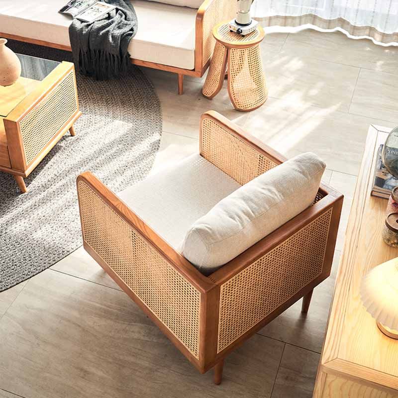 25.59" High Linen Sofa White Tuxedo Arm Sofa with Loose Back