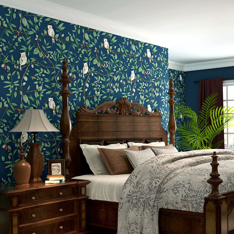 Leaves and Bird Wallpaper Garden Branch Wall Decor, Dark Color, 33'L x 20.5"W