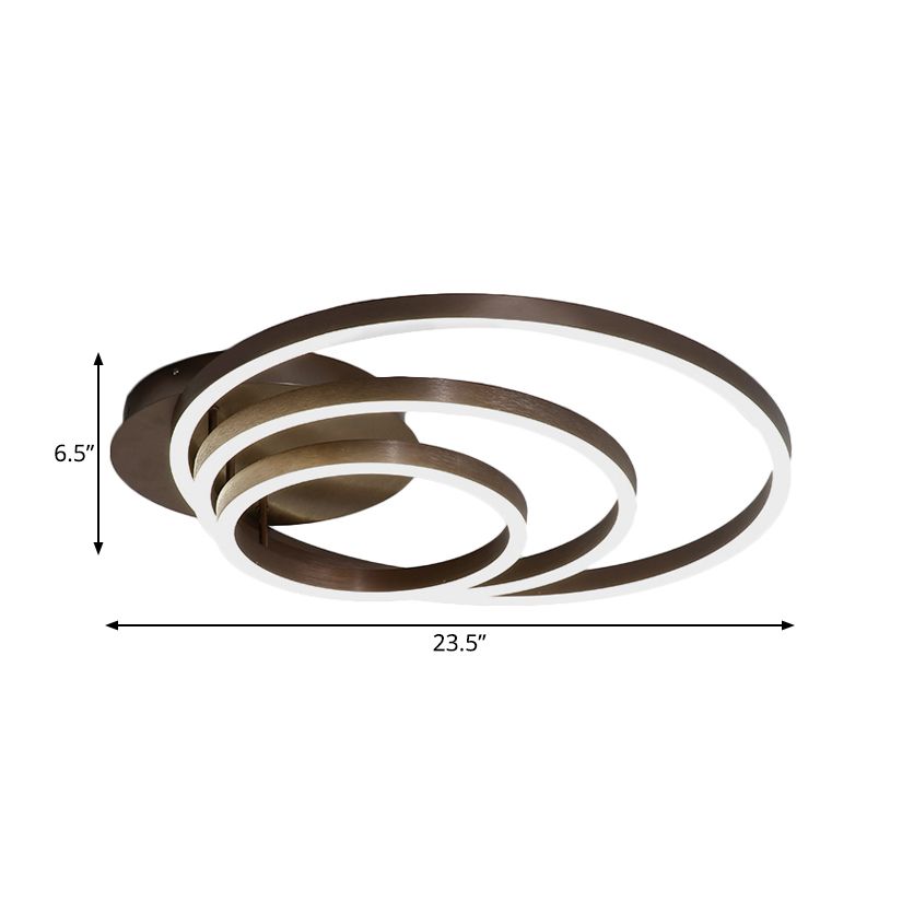 Zwart/bruin 1/2/3-ring semi-inbouwlicht eigentijds LED acryl plafondgemonteerd armatuur in warm/wit/natuurlijk licht, 16,5"/19,5"/23,5" breed