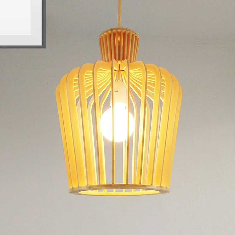 Modernismo urna/calabaza iluminación colgante de madera 1 lámpara colgante de bombilla en beige para comedor