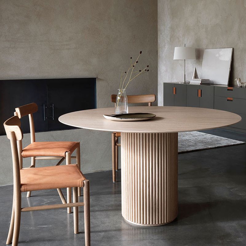 Contemporary Round Dining Table Ash Solid Wood Table with Pedestal Base for Home Kitchen Dinner