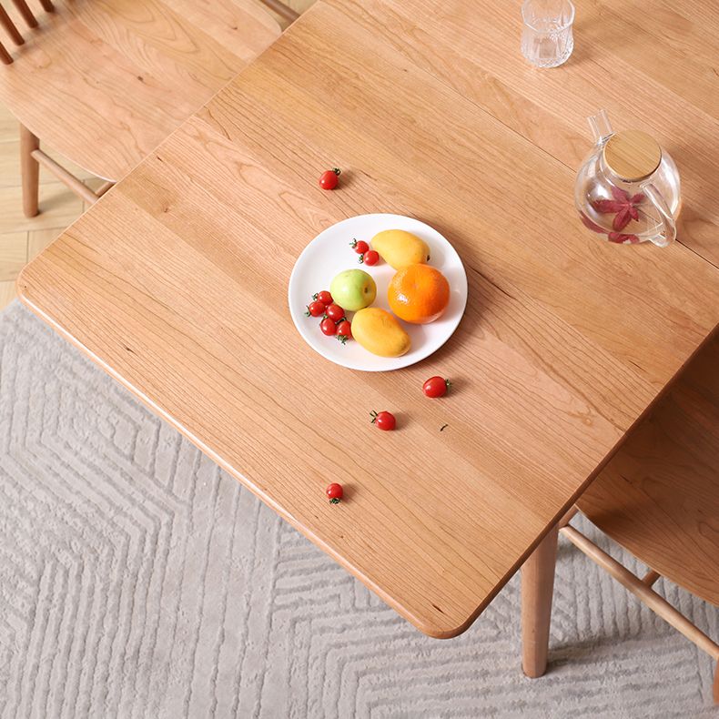 Extendable Cherry Wood Dining Table in Nature Rectangle Kitchen Table with 4 Legs