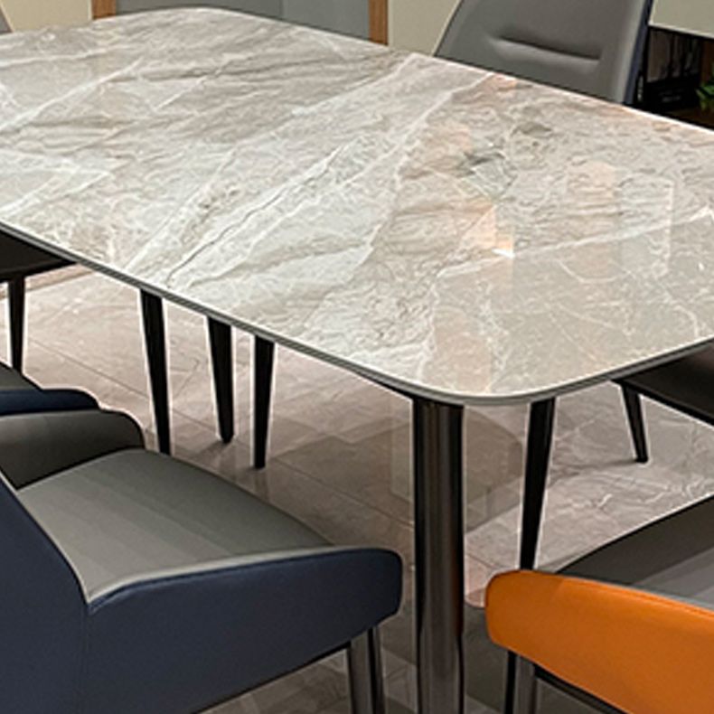 Rectangular Stone Dining Table Modern 4 Legs Furniture Metal Base for Home