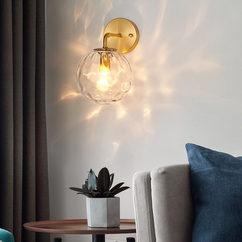 Glass Globe Sconce Light Modern 1-Light Sconce Light Fixture in Gold