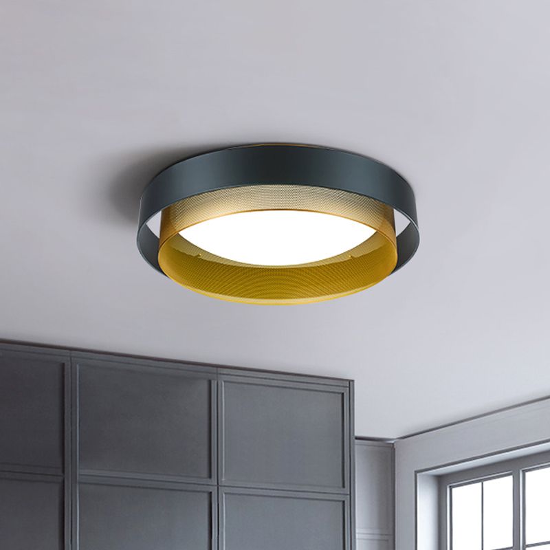 2-Circle Metal Surface Ceiling Light Vintage 2-Light Black/White-Brass Flush Mount Fixture with Mesh Screen, 18"/24.5" W