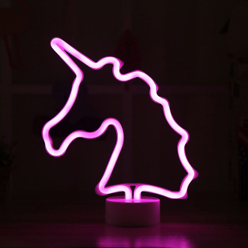 Luce da tavolo da notte a unicorno bianco a batteria creativa a LED di plastica LED Night Light
