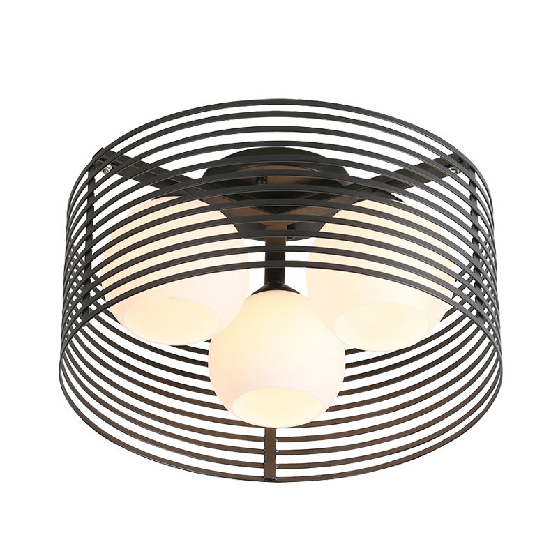 3 Lights Ceiling Light Classic Globe Milky Glass Flush Mount Lighting in Black/White for Living Room
