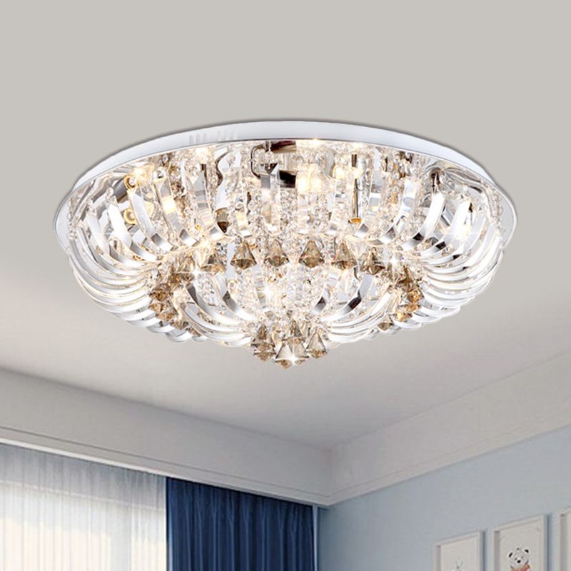 Clear LED Flush Mount Lamp Modern Crystal Stand e Draping Bowl Light Fixture in bianco / Warm Light, 27 "/31.5" Larghezza