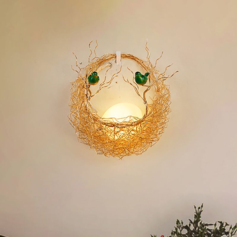 Yellow Nest Wall Mount Light Postmodern 1 Light Opal Glass Sconce Light for Living Room