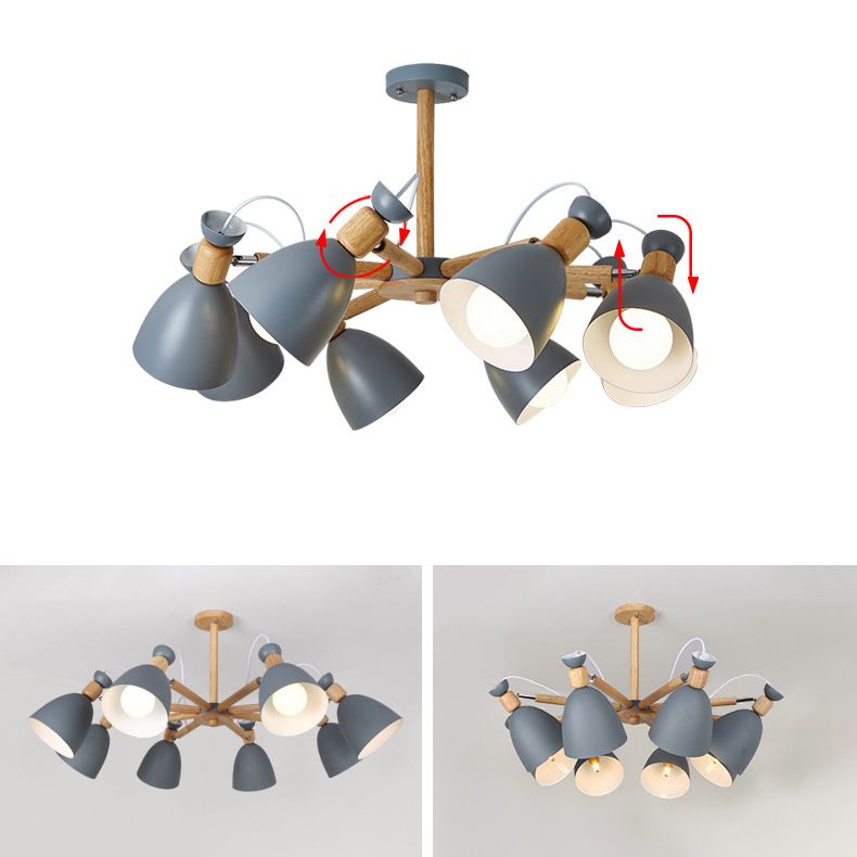 Woonkamer kroonluchter macaron houten hanglamp lichter met Bell Metal Shade