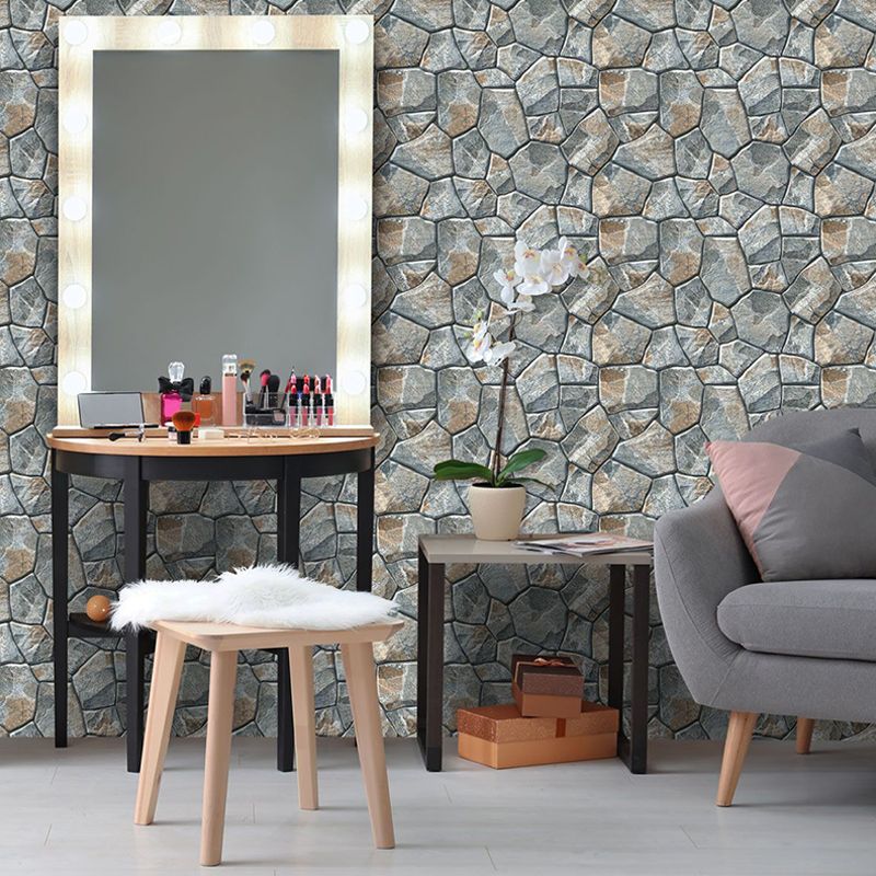 Textured-Look Stone Wallpaper Panel Industrial PVC Wall Decor in Grey, Self Adhesive